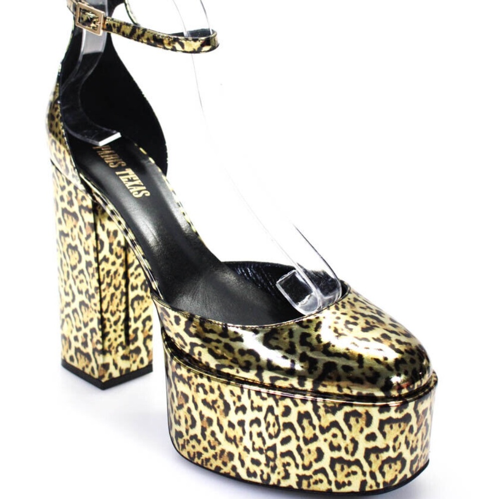 NIB $770 Paris Texas Womens Dalilah Platform Heels - Gold Cheetah Size 41 10/11